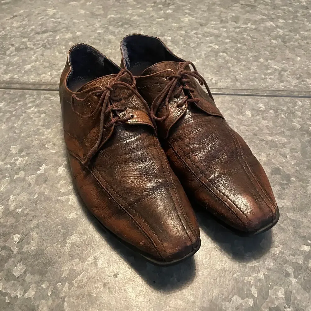 Kenzo Mens Brown Leather Square Toe Dress Shoes 6.5 Business Casual Designer